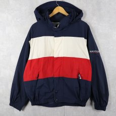 画像1: 90's~ nautica ロゴ刺繍 ナイロンパーカー L (1)