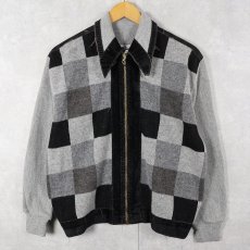 画像1: 70's McBriar 格子柄 ベロア切り替え アクリルニットジャケット (1)