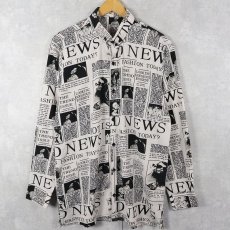 画像1: ニュースペーパー柄 ボタンダウンシャツ  (1)