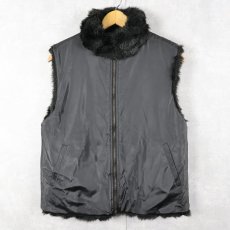 画像2: COACO リバーシブル フェイクファーベスト BLACK M (2)