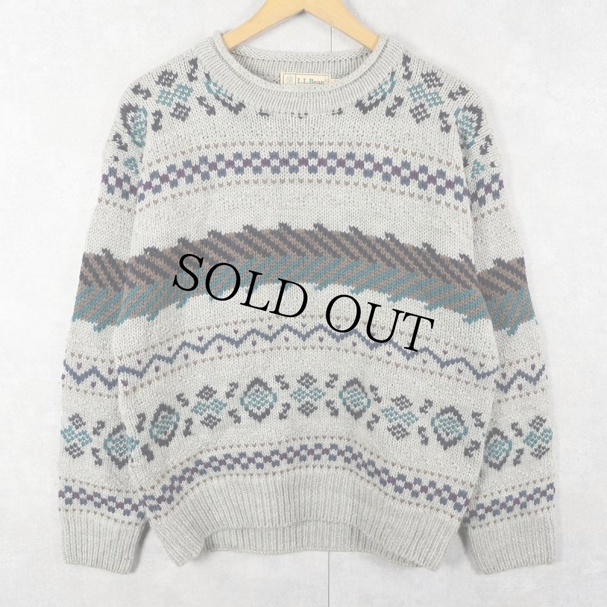 画像1: 80's L.L.Bean フェアアイル柄 ウールニットセーター L (1)
