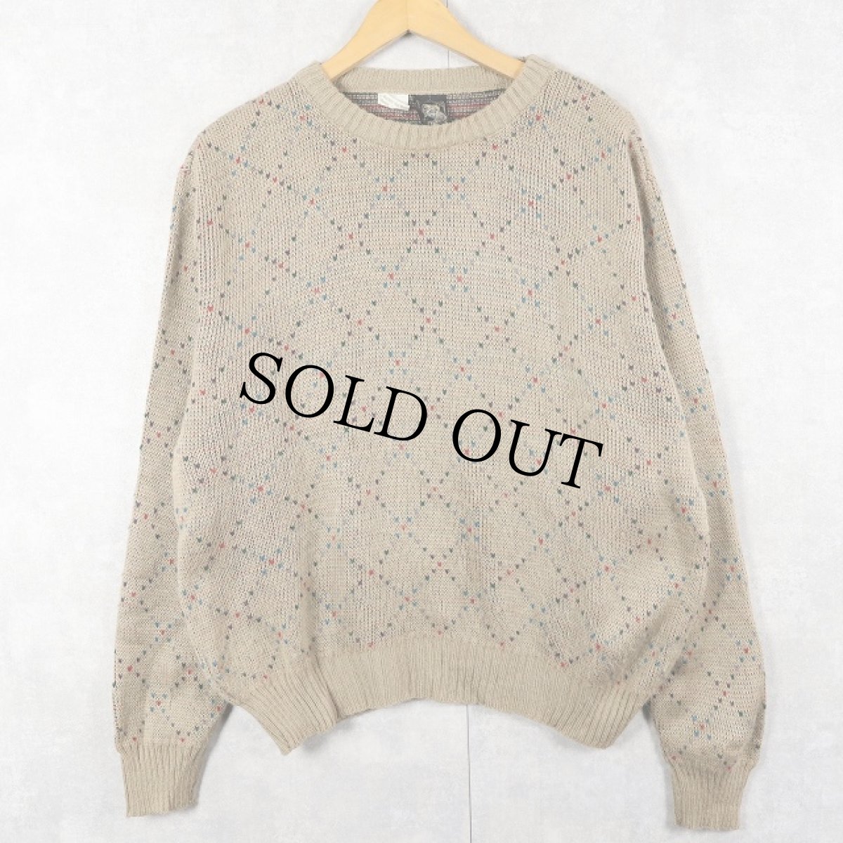 画像1: 70〜80's KENNINGTON ITALY製 ダイヤ柄 アクリルニットセーター L (1)