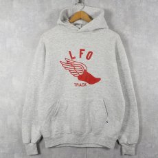 画像1: 90's RUSSELL ATHLETIC USA製 ”LFO TRACK" ウイングフット プリントスウェットフーディー L (1)