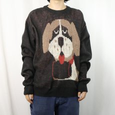 画像2: 90's JOCKEY 犬柄 ジャガードニットセーター L (2)