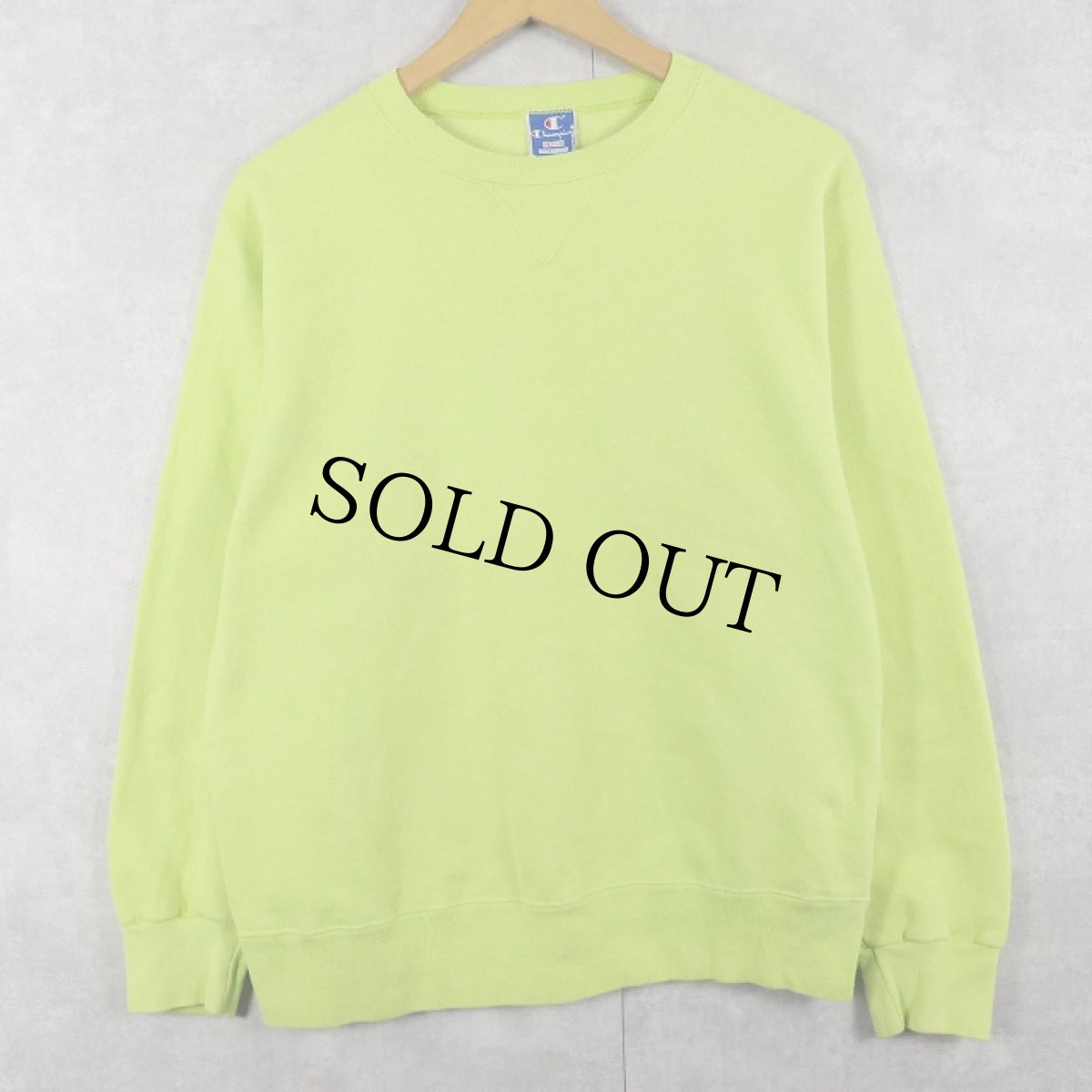 画像1: 90's Champion 青刺繍タグ 中期 USA製 前V ネオンカラー 無地スウェット M (1)