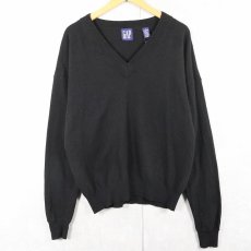 画像1: 90's GAP Vネック ラムウールニットセーター BLACK LM (1)