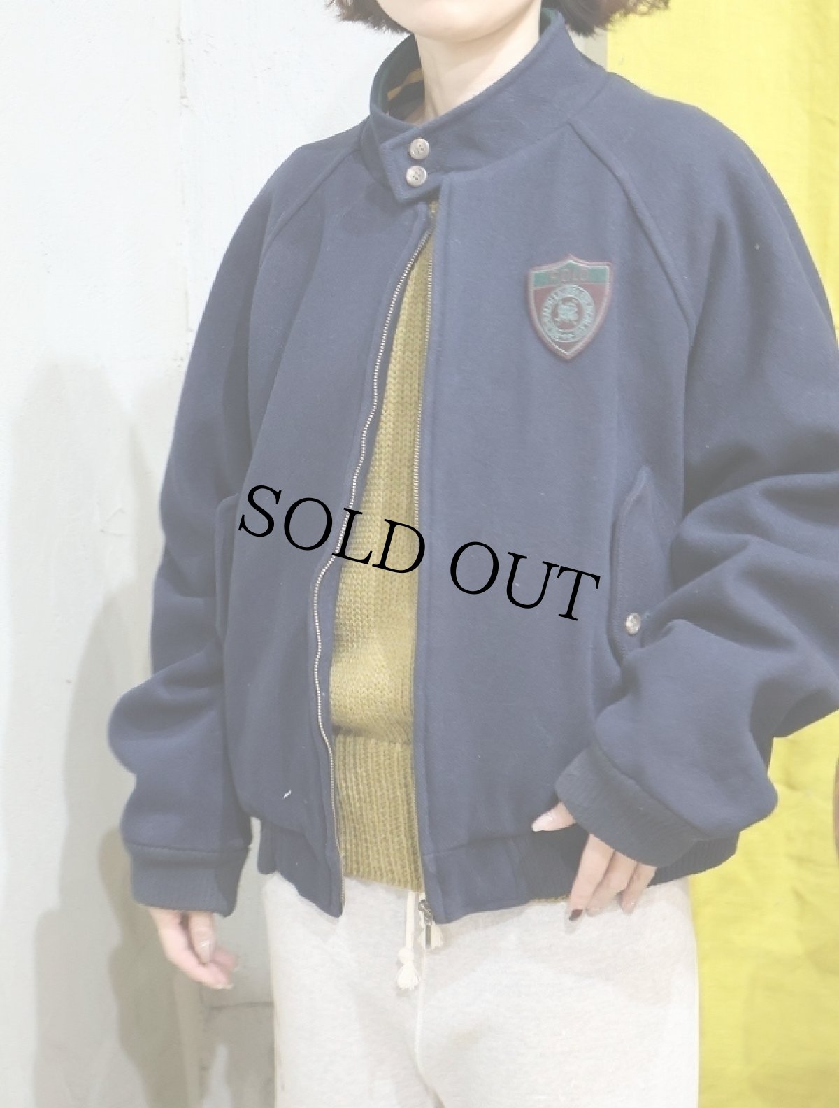 画像1: POLO Ralph Lauren パッチ付き メルトンウールジャケット NAVY M (1)