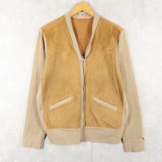 画像2: 40〜50's Jantzen CANADA製 スエード切り替え ニットジップカーディガン SIZE42 (2)