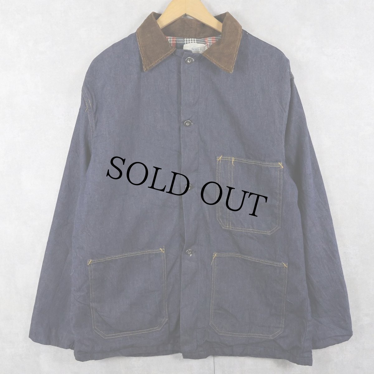 画像1: 70's Sears WEARMASTER チェック柄ライナー デニムカバーオール L (1)