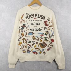 画像1: 90's SHOEBOX USA製 "Ah, CAMPING a great excuse to..." イラストプリントスウェット XL (1)