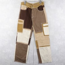 画像2: UNKNOWN カットオフ＆パッチワークデザイン カラーデニムパンツ W32 (2)