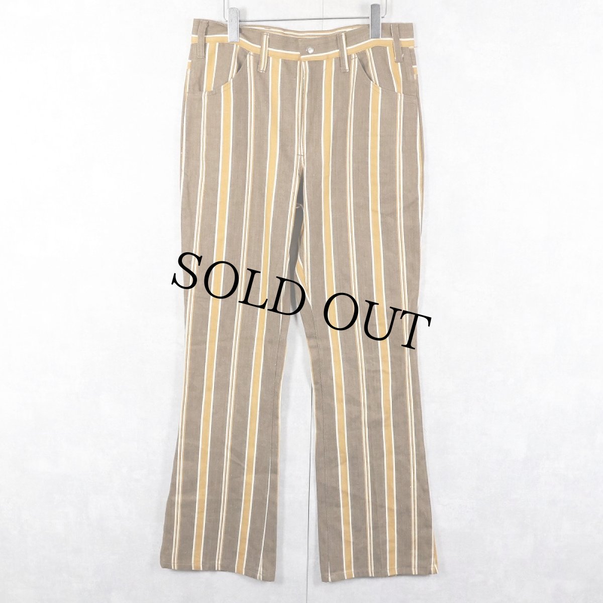画像1: 70's FLARE ストライプ柄 コットンフレアパンツ W33 (1)
