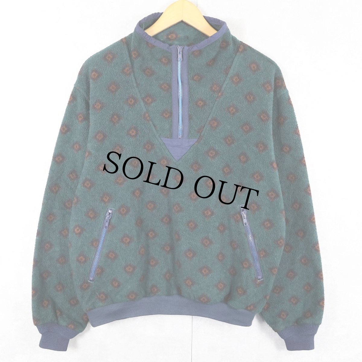 画像1: 80〜90's Eddie Bauer USA製 総柄 ハーフジップ フリースジャケット M (1)