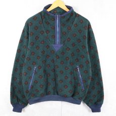 画像1: 80〜90's Eddie Bauer USA製 総柄 ハーフジップ フリースジャケット M (1)