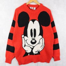 画像1: 90's MICKEY&CO. MICKEY MOUSE 袖ボーダー アクリルニットセーター S (1)