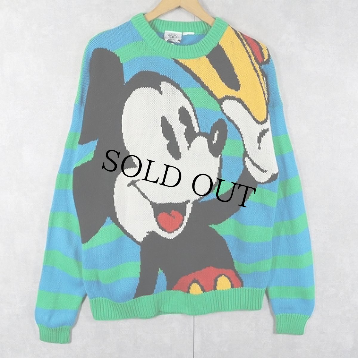 画像1: 90's MICKEY&CO. MICKEY MOUSE ボーダー柄 アクリルニットセーター (1)