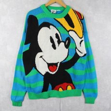 画像1: 90's MICKEY&CO. MICKEY MOUSE ボーダー柄 アクリルニットセーター (1)