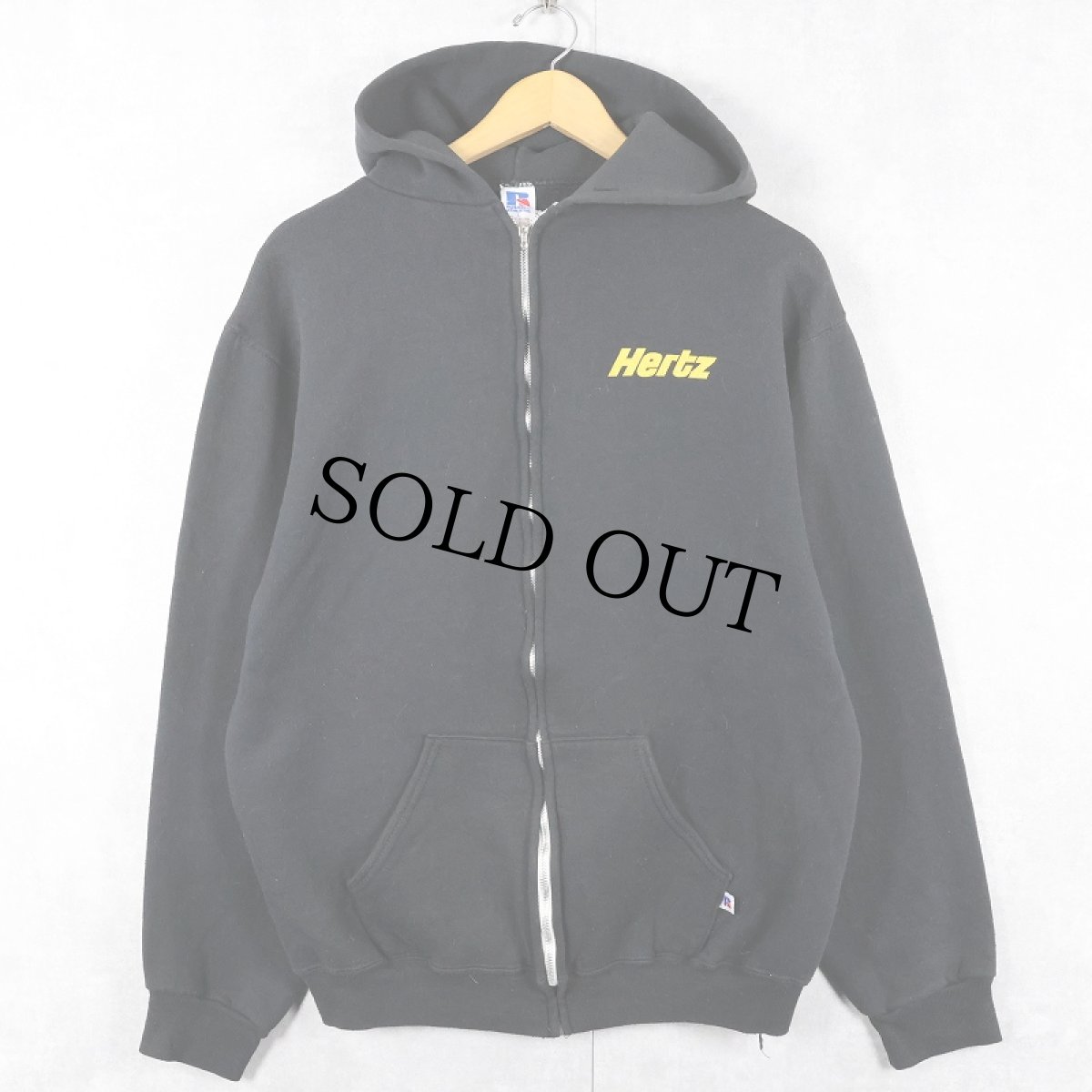 画像2: 80's RUSSELL ATHLETIC USA製 "Hertz" プリントスウェットジップパーカー BLACK L (2)