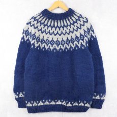 画像1: ノルディック柄 ウールニットセーター NAVY (1)