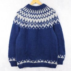 画像2: ノルディック柄 ウールニットセーター NAVY (2)