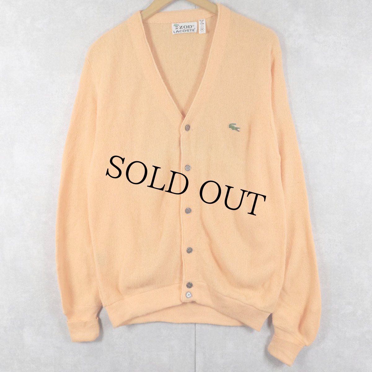 画像1: 70's IZOD LACOSTE USA製 ロゴワッペン アクリルニットカーディガン M (1)