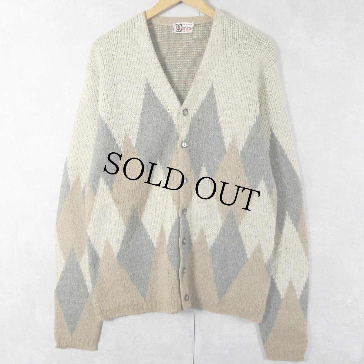 画像1: 60's YOUNG BREED by REVERE アーガイル柄 モヘアニットカーディガン L (1)
