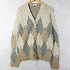 画像1: 60's YOUNG BREED by REVERE アーガイル柄 モヘアニットカーディガン L (1)