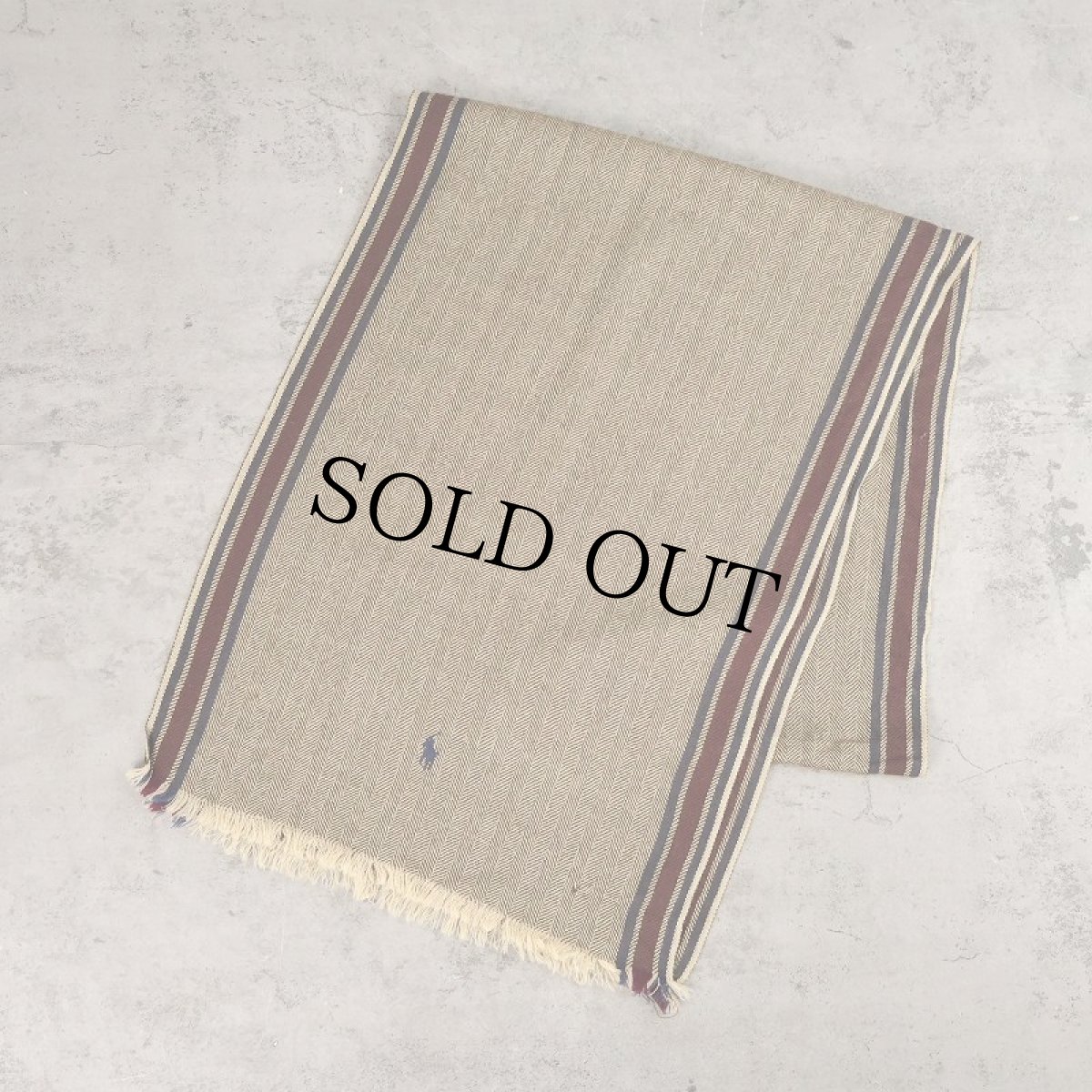 画像1: POLO Ralph Lauren ロゴ刺繍 ヘリンボーン ヴァージンウールマフラー  (1)