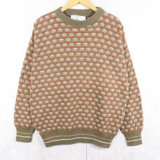 画像1: 90's HAMPTON BAY USA製 総柄 コットンニットセーター L (1)
