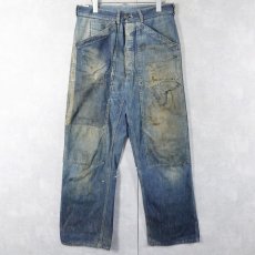 画像1: 40's BILTWELL 針刺しシンチバック ダブルニー デニムペインターパンツ W30 (1)