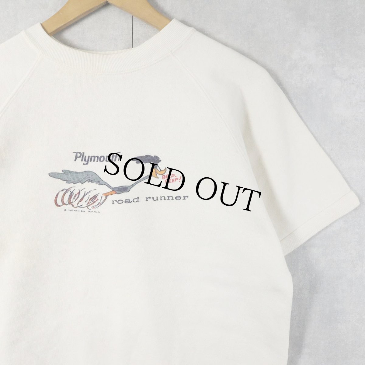 画像1: 60's LOONEY TUNES Road Runner × Plymouth キャラクタープリント 半袖ラグランスウェット (1)