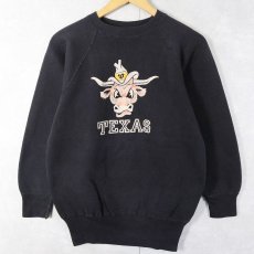 画像1: 60's "TEXAS" 脇下三角ガゼット カラーフロッキープリント ラグランスウェット BLACK (1)