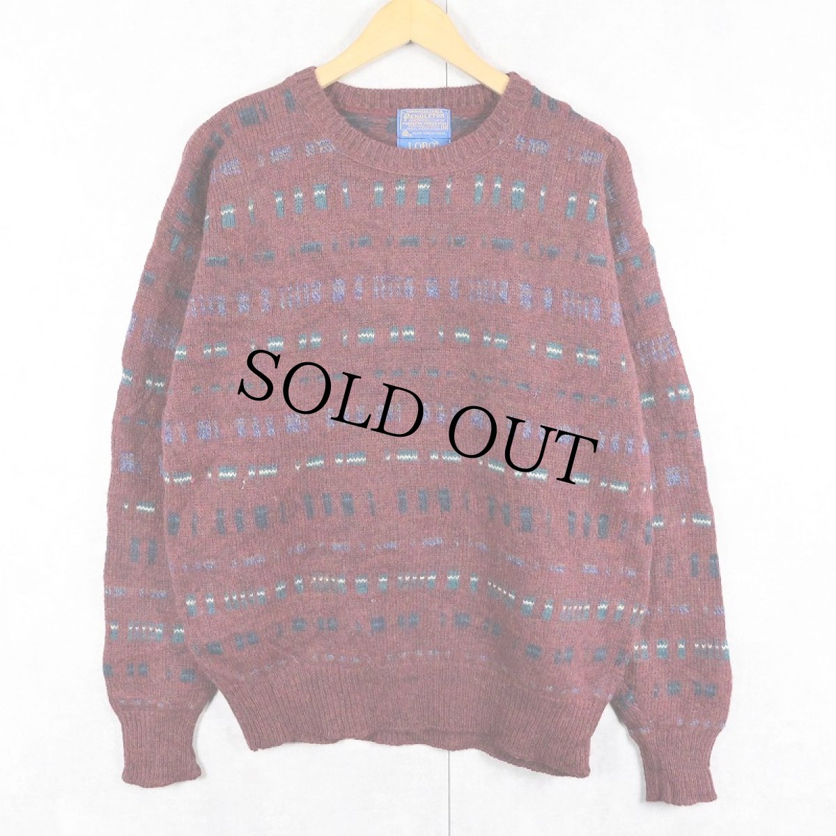 画像1: 70's PENDLETON LOBO 総柄 ウールニットセーター M (1)