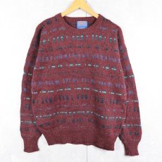 画像1: 70's PENDLETON LOBO 総柄 ウールニットセーター M (1)