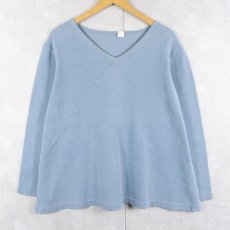 画像1: 80〜90's USA製 Vネック コットンプルオーバーカットソー L (1)