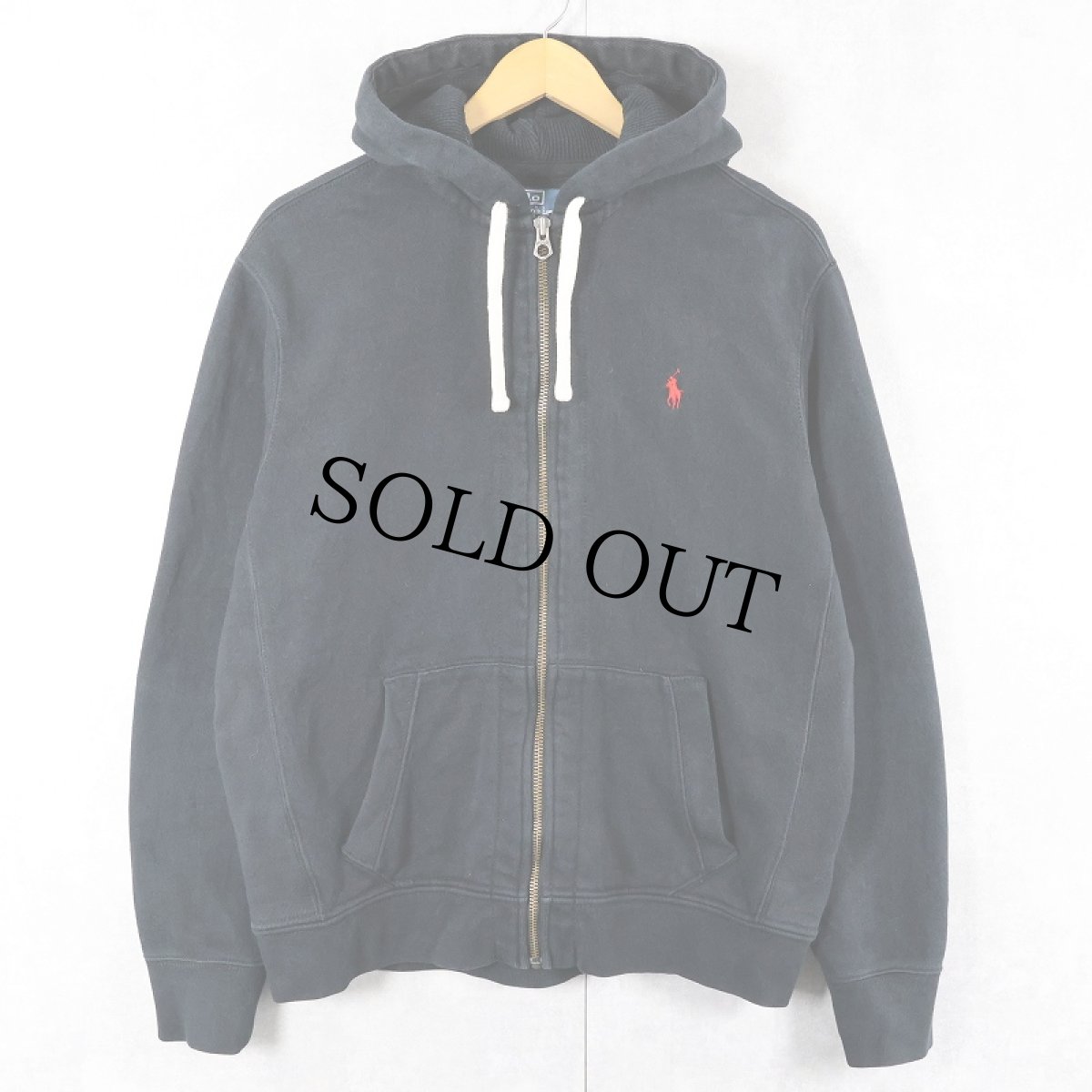 画像1: POLO Ralph Lauren REVERSE WEAVE TYPE ロゴ刺繍 裏サーマル スウェットジップパーカー BLACK L (1)