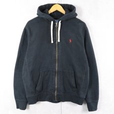 画像1: POLO Ralph Lauren REVERSE WEAVE TYPE ロゴ刺繍 裏サーマル スウェットジップパーカー BLACK L (1)