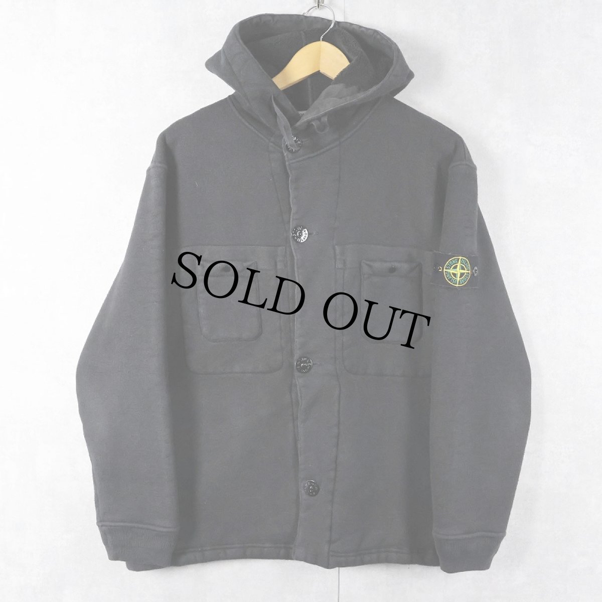 画像1: 90's STONE ISLAND ITALY製 ボアライナー スウェットパーカー BLACK L (1)