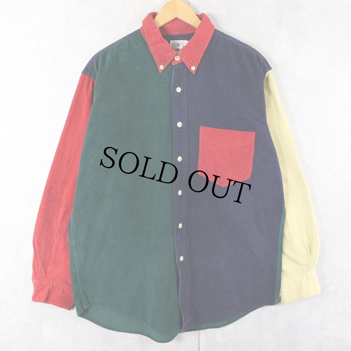 画像1: 90's J.CREW クレイジーパターン コーデュロイボタンダウンシャツ L (1)