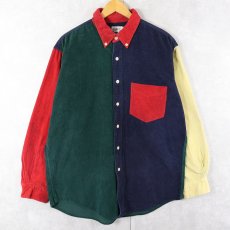 画像1: 90's J.CREW クレイジーパターン コーデュロイボタンダウンシャツ L (1)