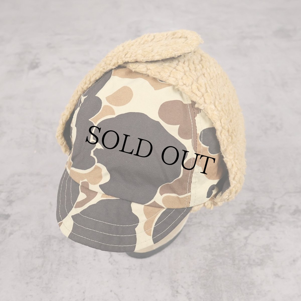 画像1: 80〜90's Columbia USA製 ダックハンターカモ柄 ボアライナー フライトキャップ L/XL (1)