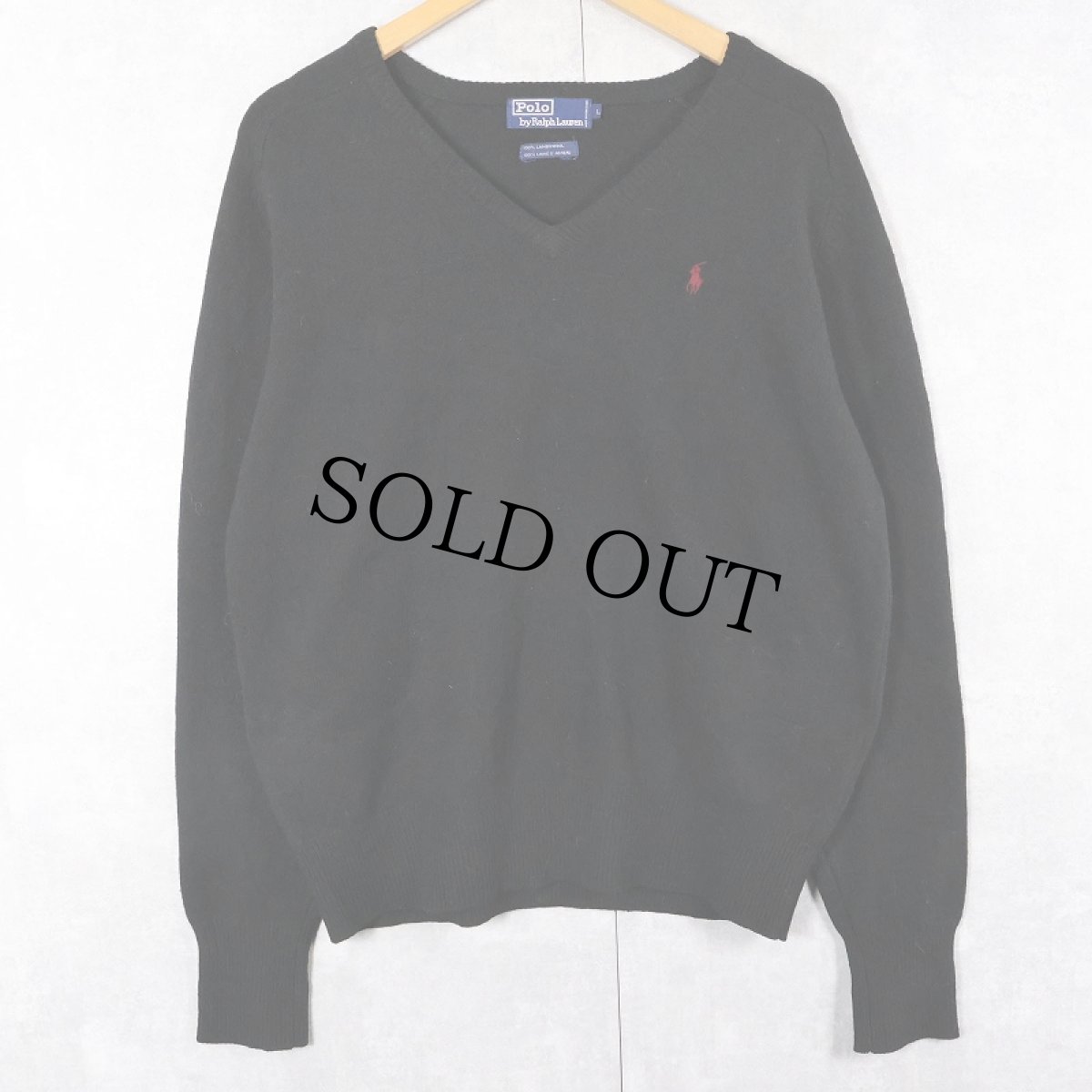 画像1: POLO Ralph Lauren Vネック ウールニットセーター BLACK L (1)