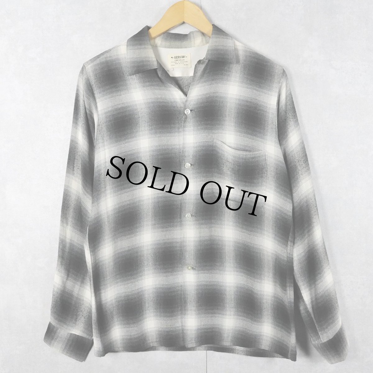 画像1: 60's ARROW オンブレーチェック柄 レーヨンオープンカラーシャツ S 14-14 1/2 (1)
