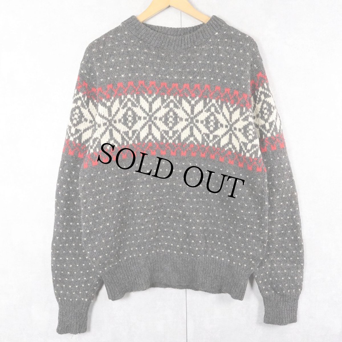 画像1: 90's LANDS' END USA製 ノルディック柄 ウールニットセーター L (1)