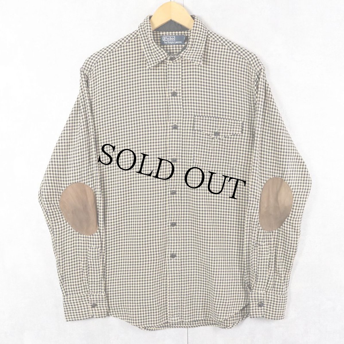 画像1: POLO Ralph Lauren エルボーパッチ付き ギンガムチェック柄ライトネルシャツ L (1)