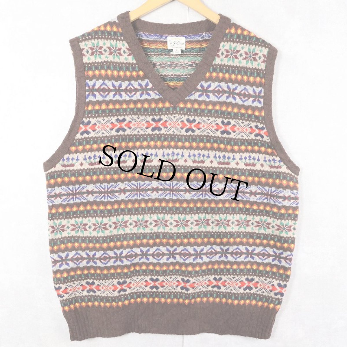 画像1: J.CREW フェアアイル柄 ウールニットベスト L (1)