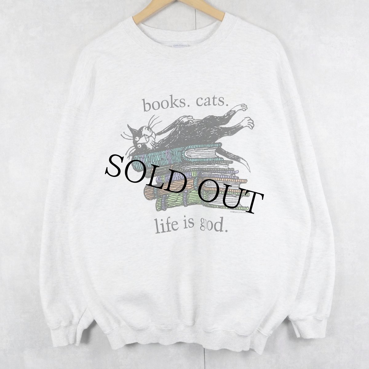 画像1: Edward Gorey "books.cats." 本×ねこ プリントスウェット L (1)