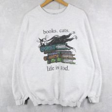 画像1: Edward Gorey "books.cats." 本×ねこ プリントスウェット L (1)