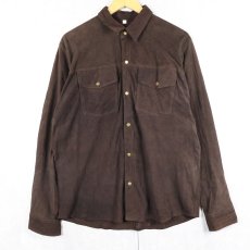 画像1: スエードレザーシャツ BROWN XL (1)