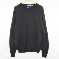 画像1: POLO Ralph Lauren メリノウール Vネックニットセーター BLACK XL (1)